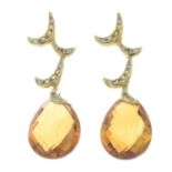 A pair of 18ct gold citrine briolette and brilliant-cut diamond earrings.Hallmarks for