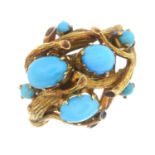 A mid 20th century gold turquoise abstract dress ring.