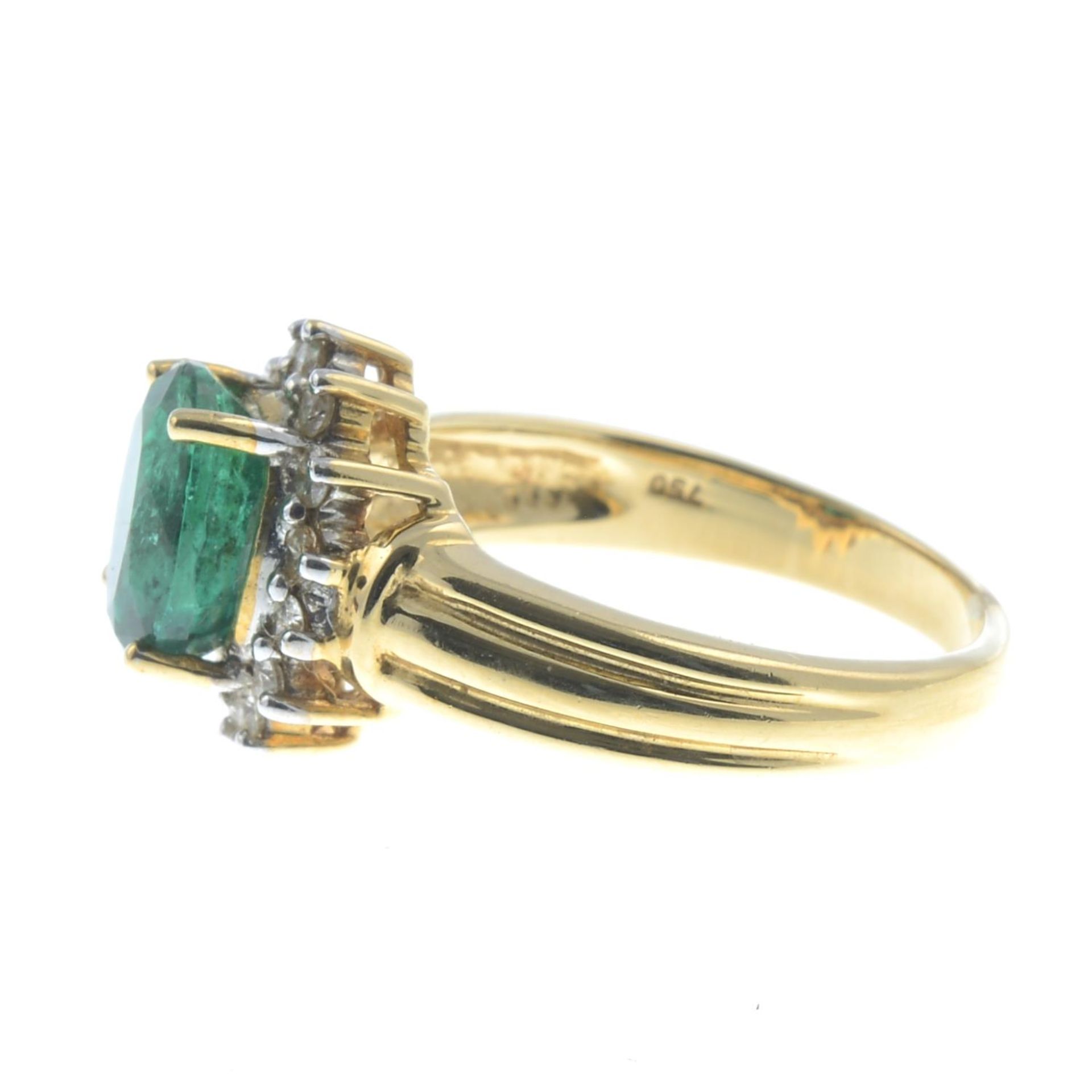 An 18ct gold emerald and brilliant-cut diamond cluster ring.Emerald calculated weight 1.81cts, - Image 3 of 3