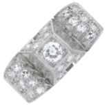 A mid 20th century vari-cut diamond dress ring.Estimated total diamond weight 1ct,