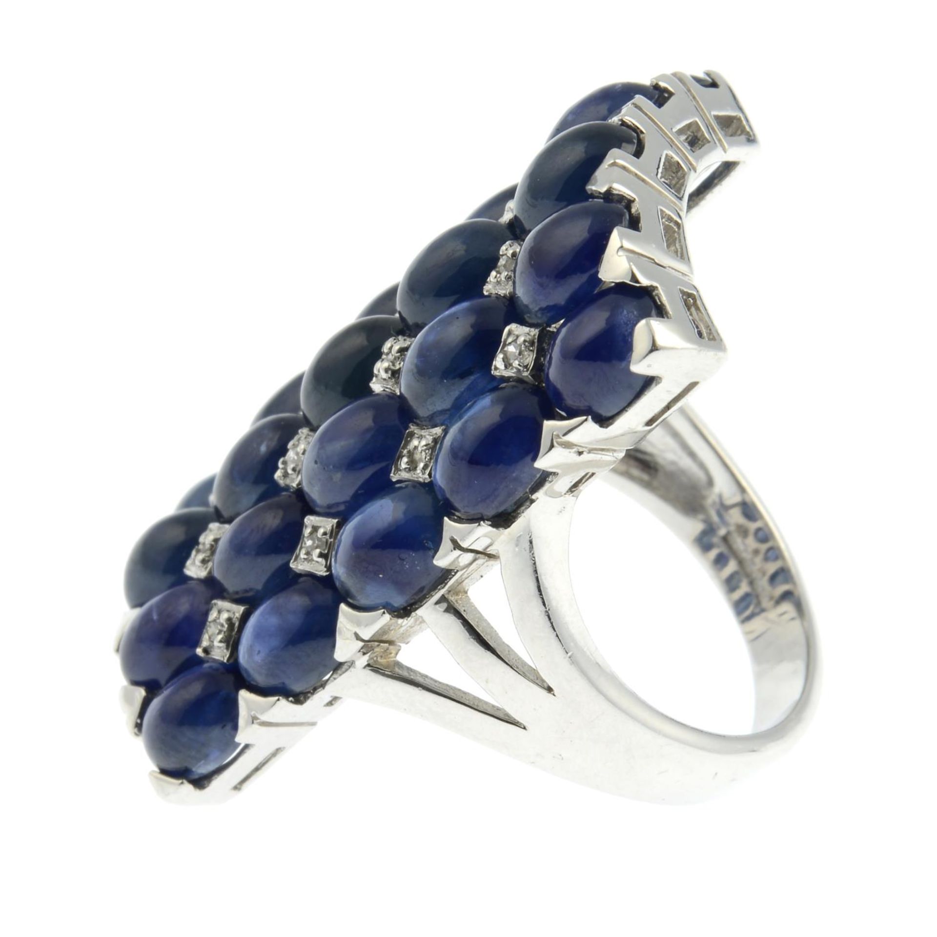 A 9ct gold sapphire cabochon and single-cut diamond dress ring.Total sapphire weight 25cts, - Image 3 of 3