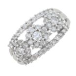 A brilliant-cut diamond triple cluster ring.Estimated total diamond weight 1ct.Stamped 14ct.Ring