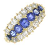 A late 19th century sapphire and old-cut diamond dress ring.Estimated total diamond weight 0.50ct,