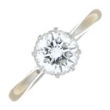 A brilliant-cut diamond single-stone ring.Estimated diamond weight 0.80ct,