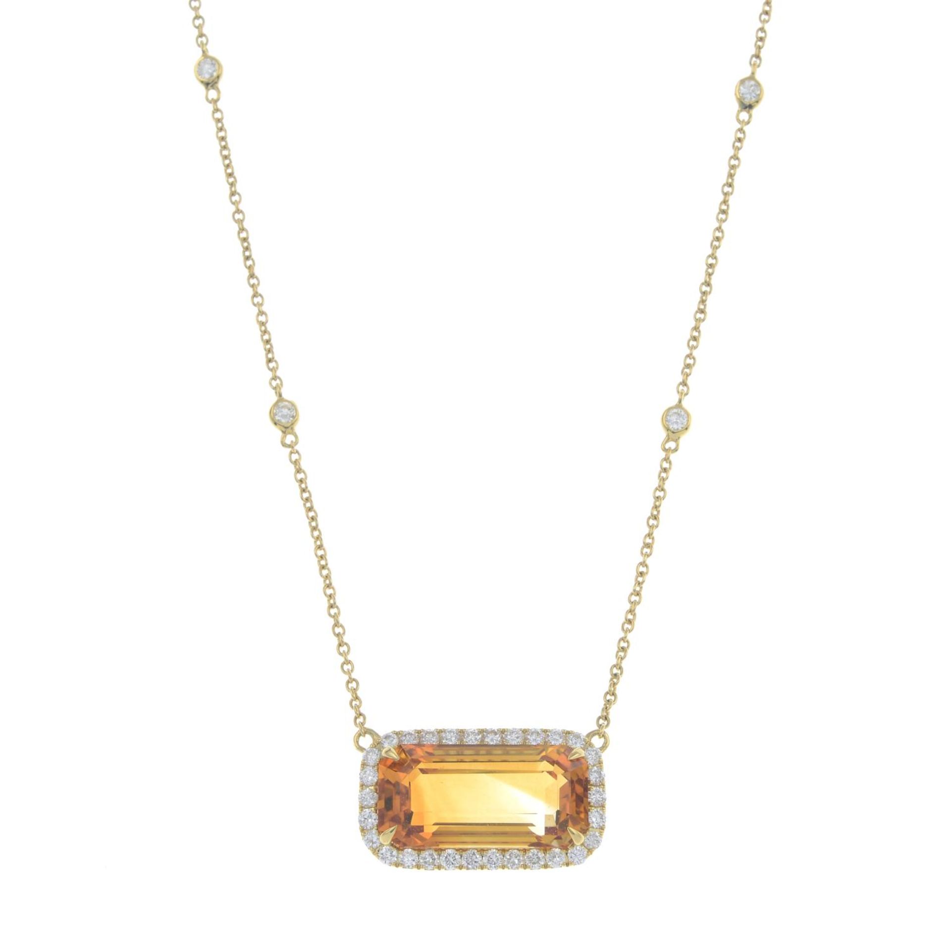 An 18ct gold citrine and brilliant-cut diamond pendant,