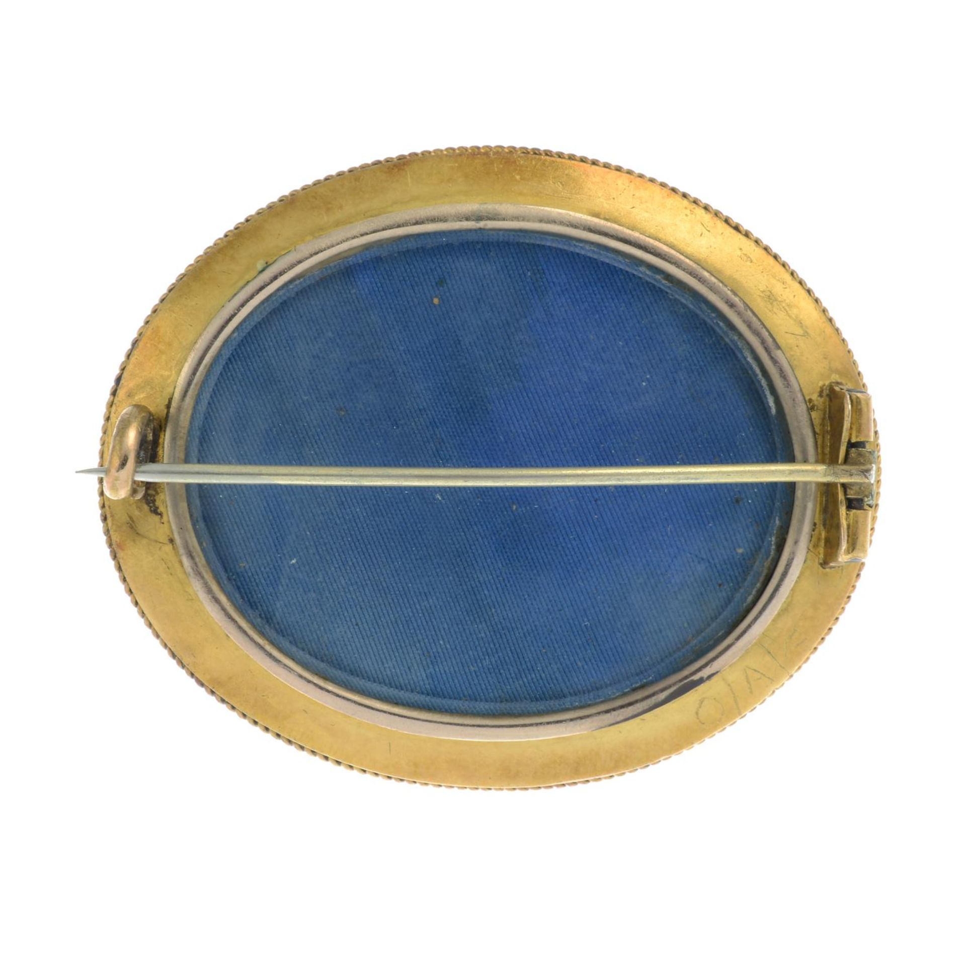A late Victorian gold split pearl and enamel brooch.Length 3.6cms. - Image 2 of 2