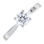 A platinum brilliant-cut diamond single-stone ring.With report 1229163455,