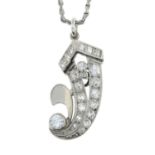 A vari-cut diamond pendant, suspended from a fancy-link chain.Estimated total diamond weight 1ct.