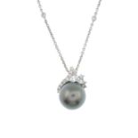 A cultured pearl and vari-cut diamond pendant,