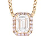 An 18ct gold rectangular-shape diamond and brilliant-cut 'pink' diamond pendant,