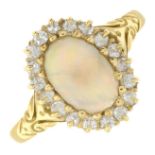 A late 19th century 18ct gold old-cut diamond and opal cluster ring.Estimated total diamond weight