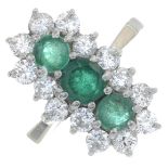 An emerald and brilliant-cut diamond dress ring.Estimated total diamond weight 1.40cts.