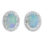 A pair of 18ct gold opal and brilliant-cut diamond cluster earrings.Total opal weight 0.86ct,