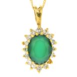 A chrysoprase and brilliant-cut diamond pendant,