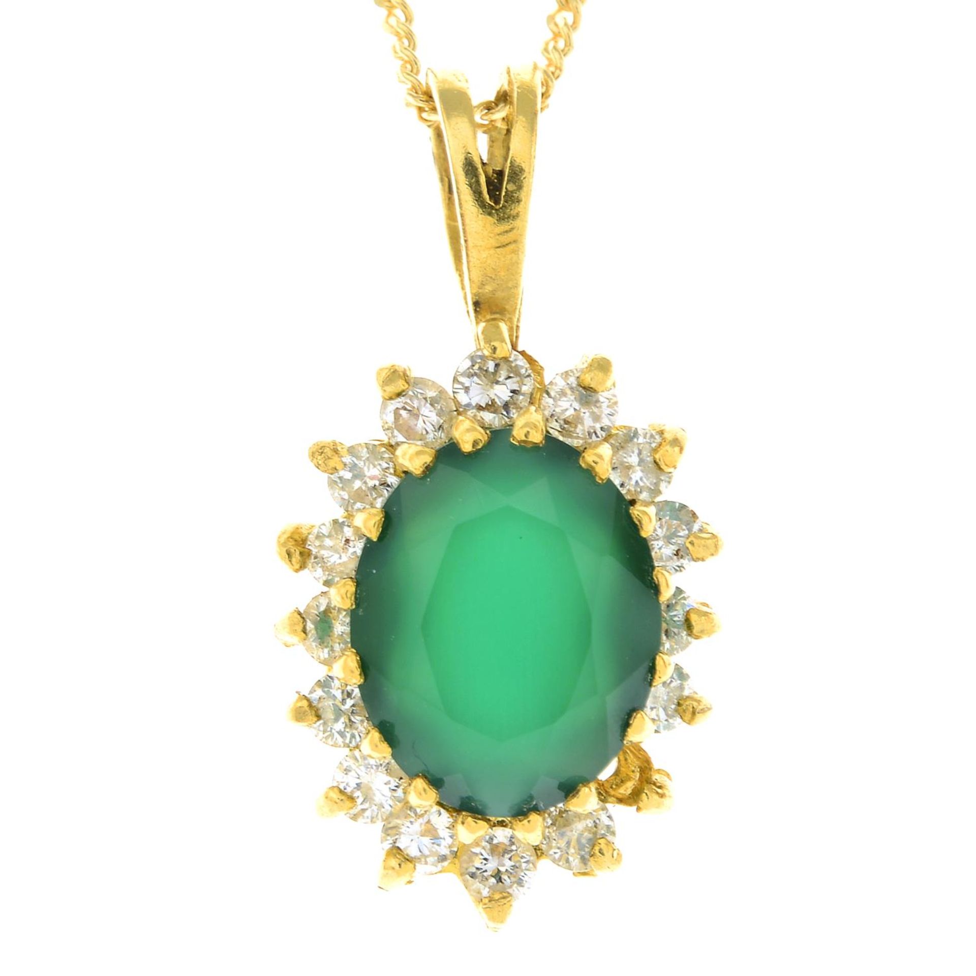 A chrysoprase and brilliant-cut diamond pendant,