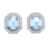 A pair of 18ct gold aquamarine and brilliant-cut diamond cluster earrings.Total aquamarine weight