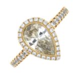 A coloured diamond and brilliant-cut diamond cluster ring.'yellowish-brown' diamond estimated