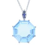 An 18ct gold topaz and sapphire pendant,