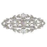 An early 20th century pearl and vari-cut diamond brooch.Principal pearl measuring approximately