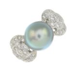 A cultured pearl and diamond dress ring.