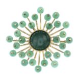 An aventurine quartz spray brooch.Stamped 585.Length 5.3cms.