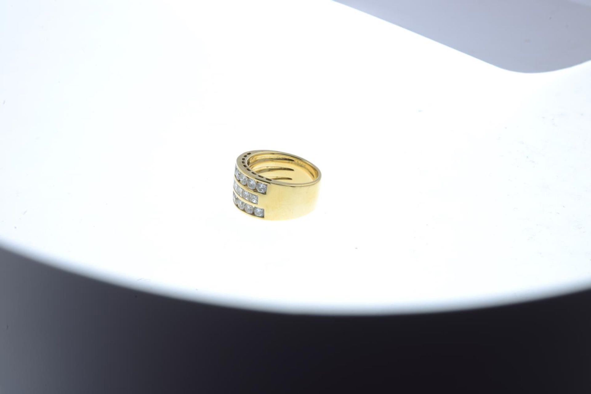 An 18ct gold square-shape and brilliant-cut diamond three-row band ring.Estimated total diamond - Image 3 of 3