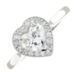 A platinum heart-shape and brilliant-cut diamond cluster ringPrincipal diamond with report