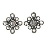 A pair of rose-cut diamond cluster earrings.Total diamond weight 0.90ct.