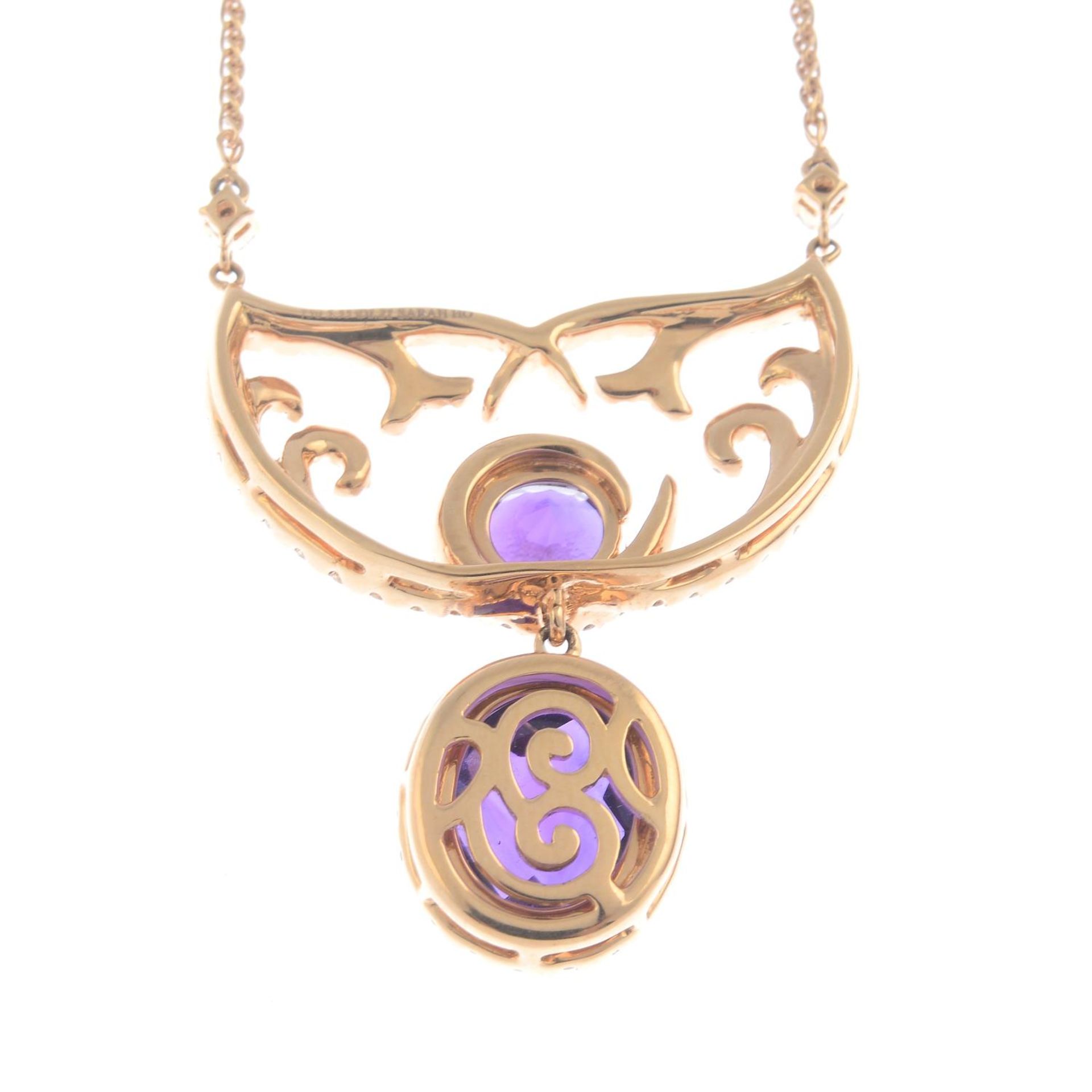 An 18ct gold amethyst and brilliant-cut diamond pendant, - Image 2 of 2