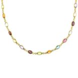 An 18ct gold gem-set necklace.Gems to include topaz,