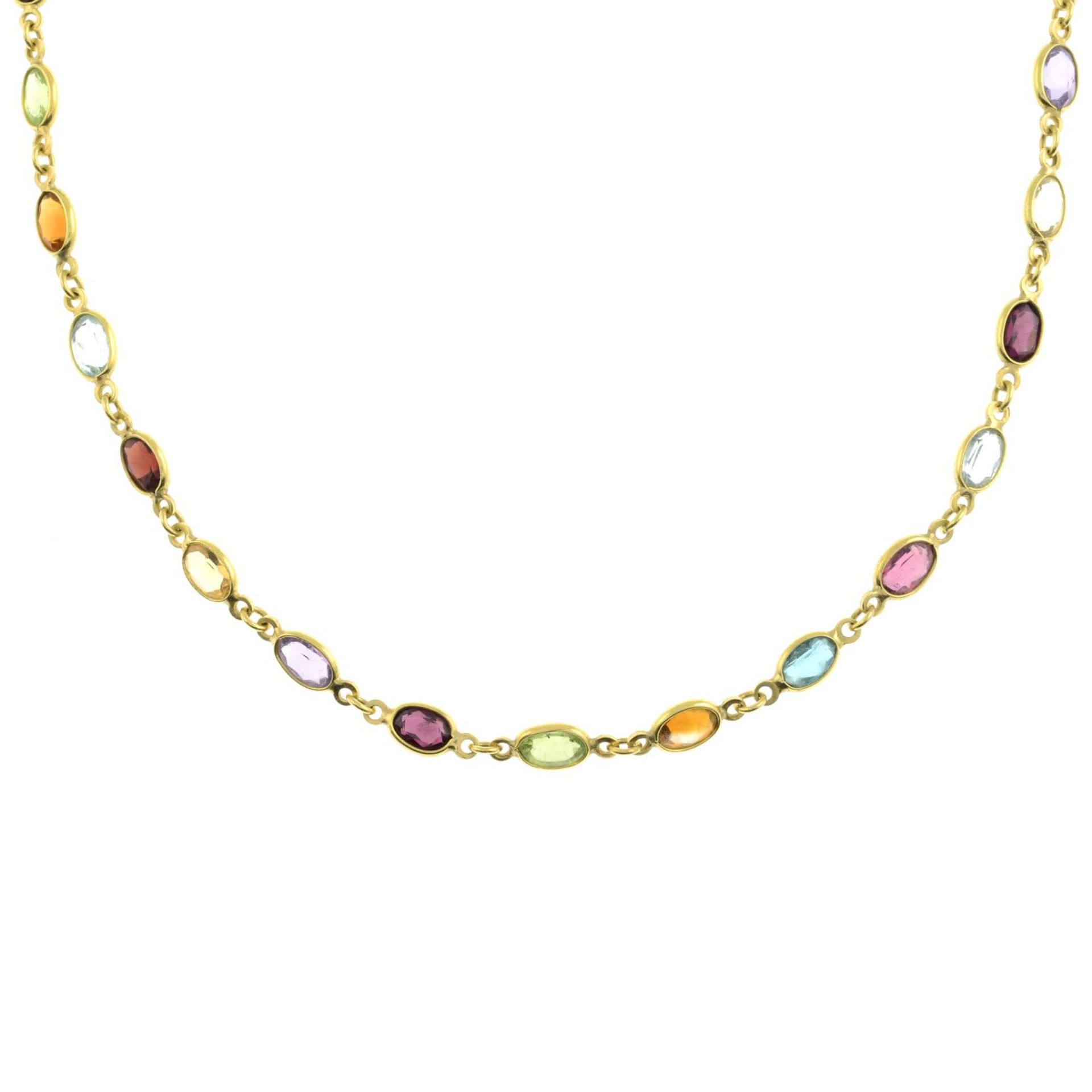 An 18ct gold gem-set necklace.Gems to include topaz,