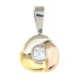 An old-cut diamond tri-colour pendant.Estimated diamond weight 0.70ct,