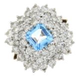 A topaz and brilliant-cut diamond cluster ring.Topaz calculated weight 1.08cts,