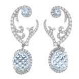 A pair of 18ct gold aquamarine and brilliant-cut diamond drop earrings.Signed Sarah Ho.Total