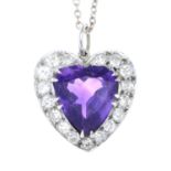 An amethyst and old-cut diamond heart pendant,