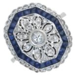 A sapphire and brilliant-cut diamond dress ring.Estimated total diamond weight 0.55ct,