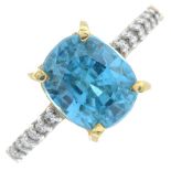 An 18ct gold zircon and brilliant-cut diamond ring.Zircon calculated weight 4.13cts,