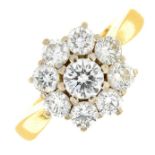 An 18ct gold brilliant-cut diamond cluster ring.Estimated total diamond weight 1ct,