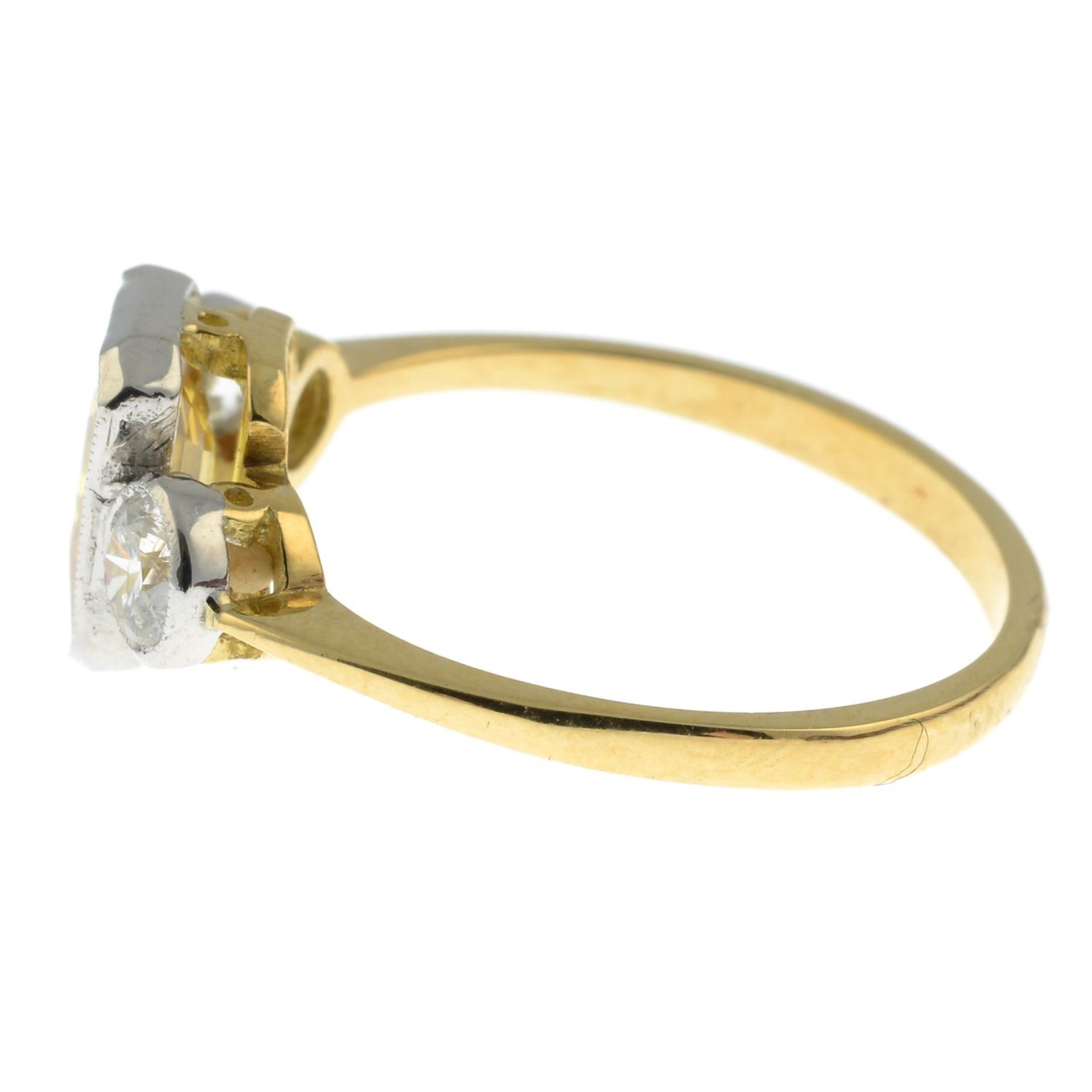 A yellow sapphire and brilliant-cut diamond three-stone ring.Sapphire weight 1.25cts.Total diamond - Image 2 of 3