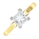 An 18ct gold square-shape diamond single-stone ring.With mini report 1/22425-016,