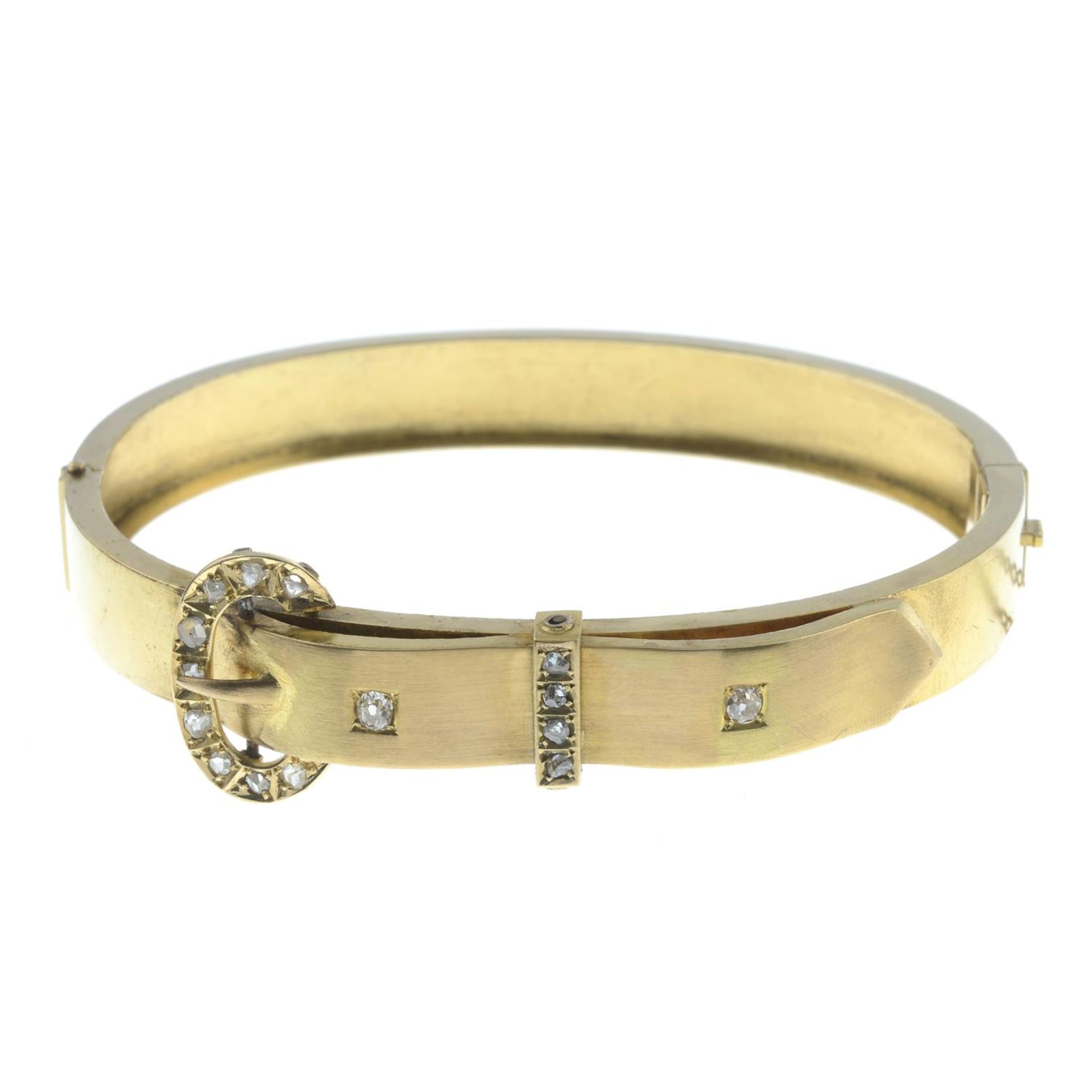 A late 19th century rose and old-cut diamond buckle bangle,