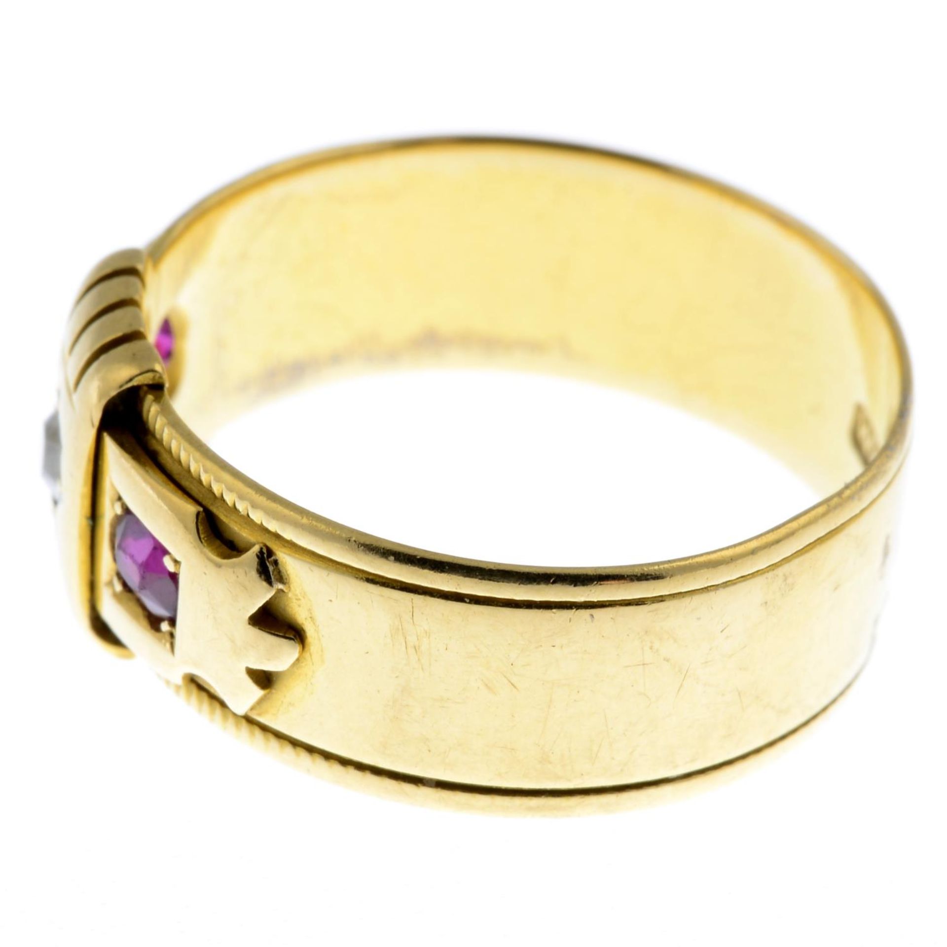 A late Victorian 18ct gold diamond and ruby ring. - Image 2 of 3