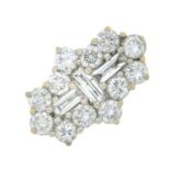 An 18ct gold baguette and brilliant-cut diamond cluster ring.Total diamond weight 2cts,
