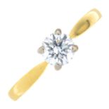 An 18ct gold brilliant-cut diamond single-stone ring.Diamond estimated weight 0.55ct,