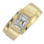 A rectangular-shape diamond single-stone ring.Estimated diamond weight 0.50ct,