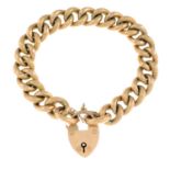 An Edwardian 9ct gold alternately textured and polished curb-link bracelet,