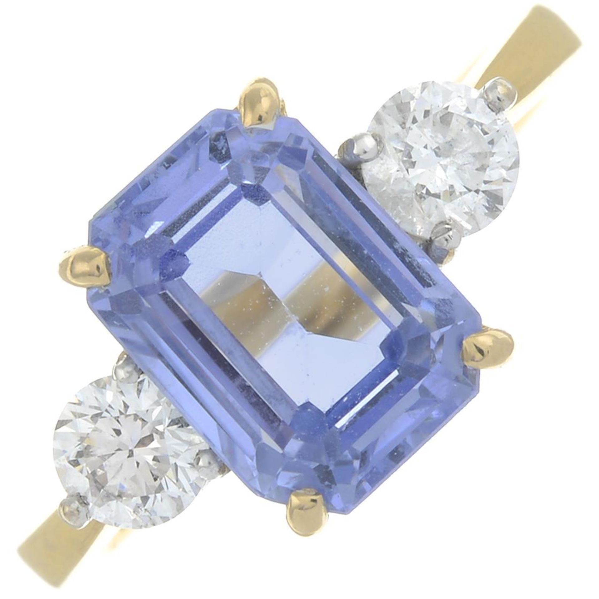 A Sri Lankan sapphire and brilliant-cut diamond three-stone ring.Verbal from The Gem & Pearl - Image 2 of 6