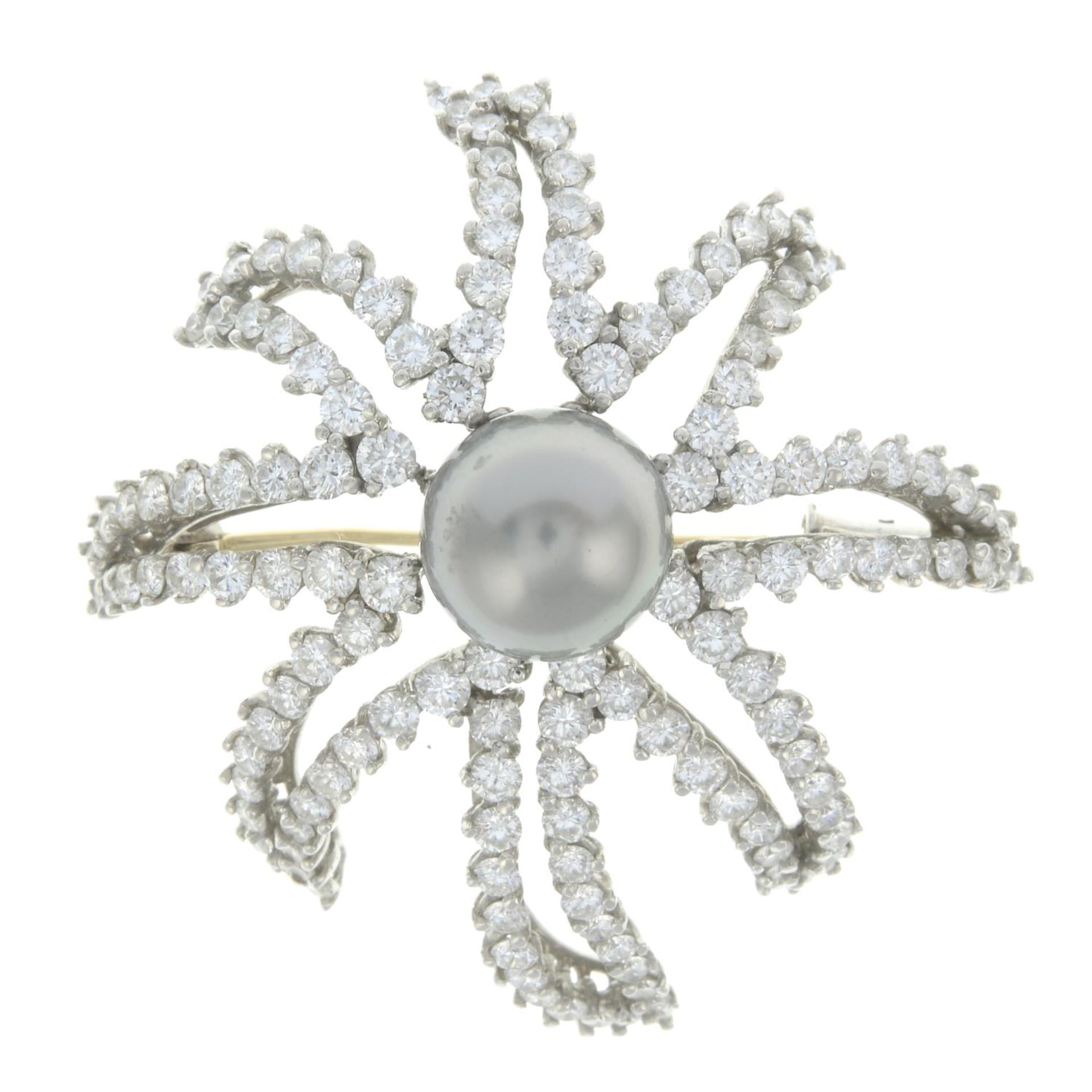 A Tahitian cultured pearl and brilliant-cut diamond 'Fireworks' brooch, - Bild 2 aus 4