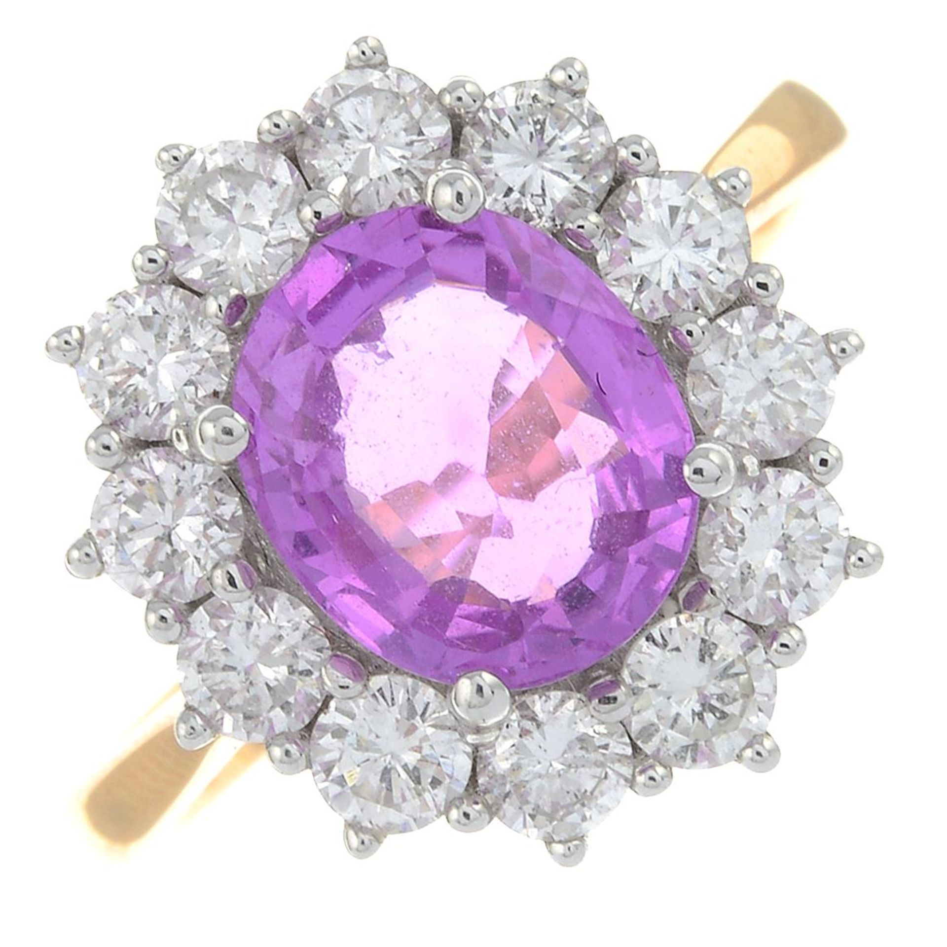 An 18ct gold pink sapphire and brilliant-cut diamond cluster ring. - Bild 2 aus 6