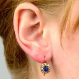 A pair of late Victorian gold sapphire and old-cut diamond cluster earrings.